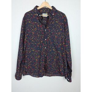 Men Express Foral Black button-up shirt Classic XL Slim‎ Soft Wash 216